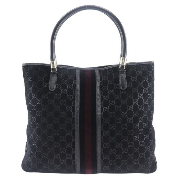 Gucci Handbags - Gucci GG Sherry Line 162160 Suede Black Unisex Tote Bag
